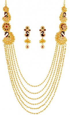 22k Peacock Layered Necklace Set  ( Gold Designer Sets )