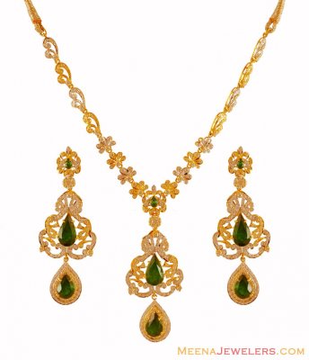 22k Emerald Stones Set with CZ ( Gold Designer Sets )