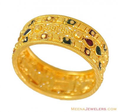 Gold Ladies Band (with color work) ( Ladies Gold Ring )