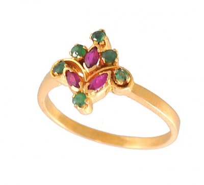 22Kt Gold Ruby and Emerald Ring ( Ladies Rings with Precious Stones )