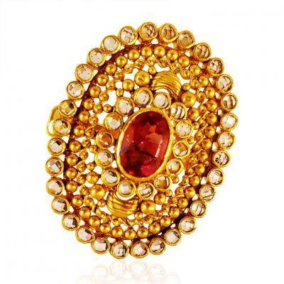 22K Gold Antique Kundan Ring ( Ladies Rings with Precious Stones )
