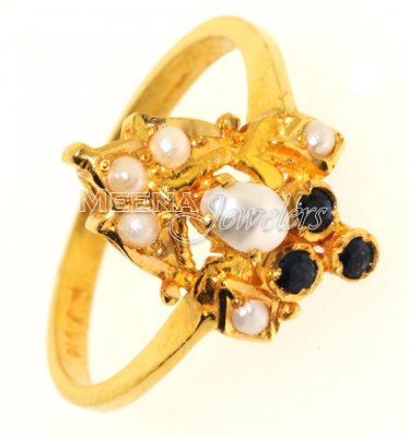 Gold Ring with Sapphire and Pearl ( Ladies Rings with Precious Stones )