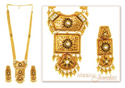 22K Gold Bridal Set in Light Antique Finish  ( Bridal Necklace Sets )