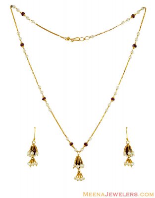 Fancy Pearl with Colored Stones Set ( Combination Necklace Set )