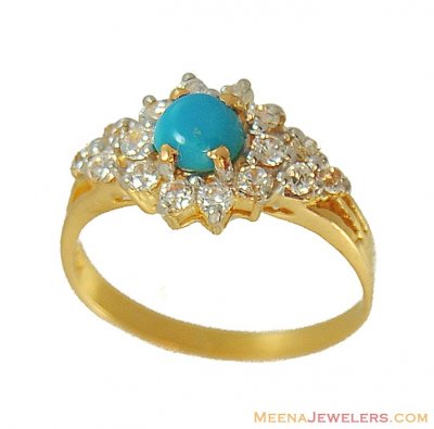 22k Gold Emerald And Cz Ring ( Ladies Rings with Precious Stones )