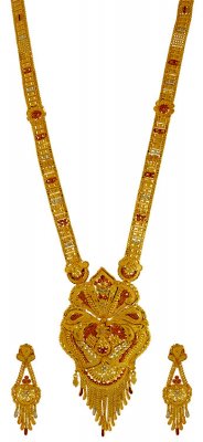 22K Gold Long Necklace Earring Set ( Bridal Necklace Sets )
