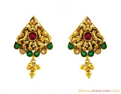 Designer Antique Earrings 22k Gold ( 22 Kt Gold Tops )