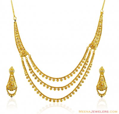 22k Two Tone Layered Necklace Set ( 22 Kt Gold Sets )