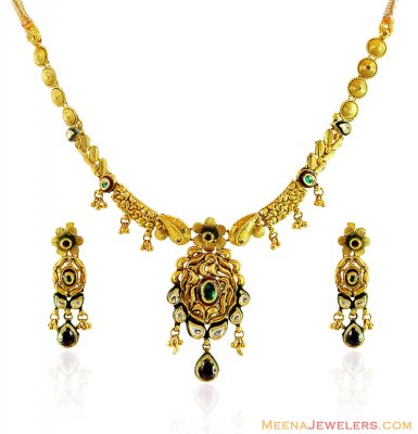 Designer Gold Antique Necklace Set ( Antique Necklace Sets )