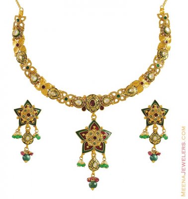 Gold Meenakari, Kundan Necklace Set ( Antique Necklace Sets )