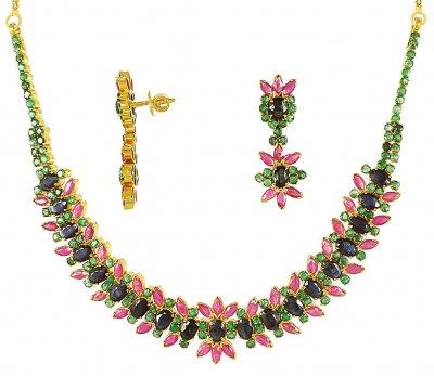Emerald, Ruby, Sapphire Necklace ( Combination Necklace Set )