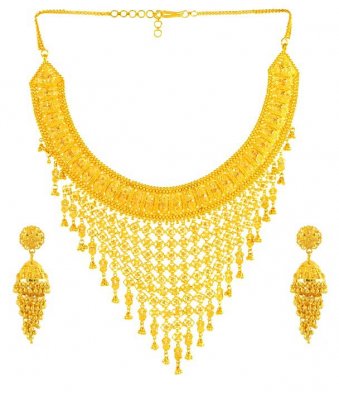 22K Gold Bridal Necklace and Earrings Set - StBr2639 - 22K Gold Bridal ...