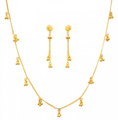 22k Gold Fancy Necklace Earring Set ( Light Sets )