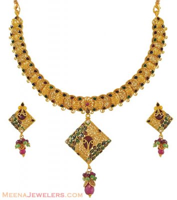22k Indian Fancy Necklace Set ( Antique Necklace Sets )