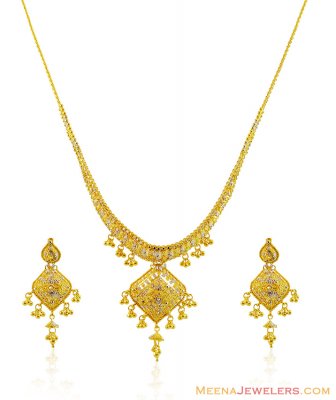 22k Beautiful Two Tone Necklace Set ( 22 Kt Gold Sets )
