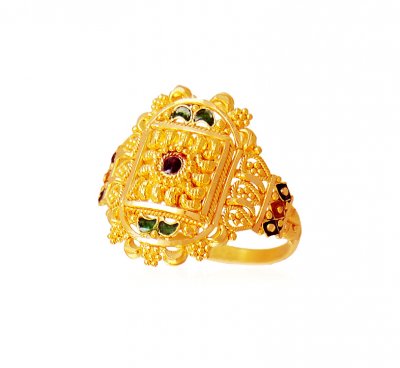 22K Filigree Meenakari Ring  ( Ladies Gold Ring )