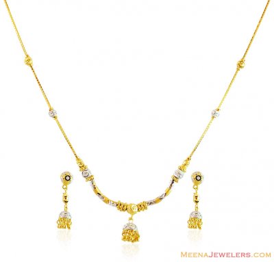 Fancy 2 tone Jhumka Necklace Set ( Light Sets )