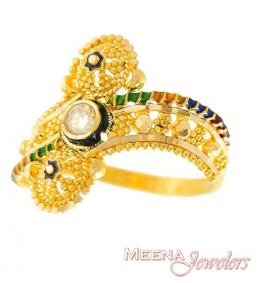 Designer Gold Ring with Polki ( Ladies Gold Ring )
