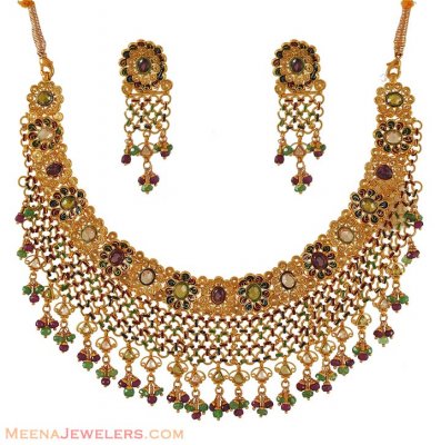 22K Indian Necklace Set ( Antique Necklace Sets )