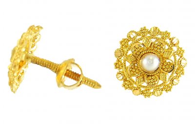 Gold Earrings with Pearl ( 22 Kt Gold Tops )