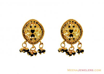 Meenakari Oval Shaped Earrings 22k  ( 22 Kt Gold Tops )
