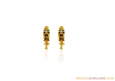 Rectangle Colorful Gold Earrings ( 22 Kt Gold Tops )