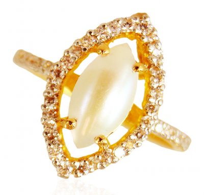 22K Gold  Ladies Pearl Ring ( Ladies Rings with Precious Stones )