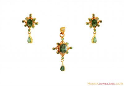 22K Emerald Pendant Set ( Precious Stone Pendant Sets )