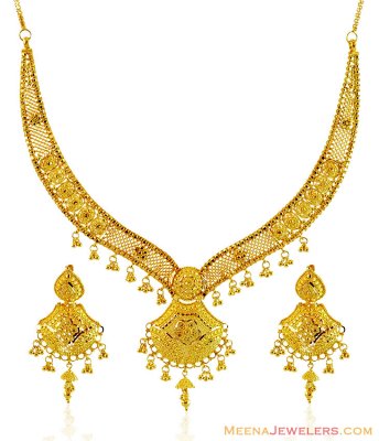 Gold Filigree Necklace Set ( 22 Kt Gold Sets )