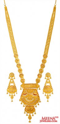 22kt Gold Long Necklace Earring Set ( Bridal Necklace Sets )