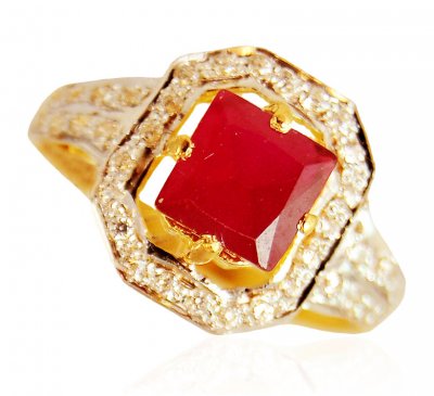 22k Gold Ring With Ruby and cz ( Ladies Rings with Precious Stones )
