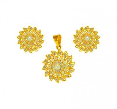 22 Karat Gold Pearls Pendant Set ( Precious Stone Pendant Sets )