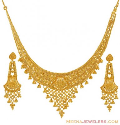 22K Gold Fancy Necklace Set - StGo6869 - 22k Gold indian design ...