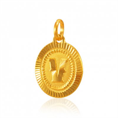 22Kt Gold (v) Pendant with Initial ( Initial Pendants )