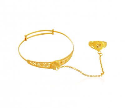 Fancy Gold Kada with Ring ( Baby Bangles )