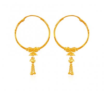 22K Gold Balls Bali Earrings ( Hoop Earrings )