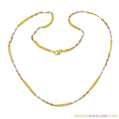 Gold 3 Tone Chain (18 Inches) ( 22Kt Gold Fancy Chains )