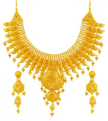 22K Gold Bridal Necklace Set - StBr17765 - 22K Gold bridal necklace and ...