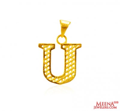 22Kt Gold Initial Pendant (U) ( Initial Pendants )