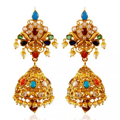 22kt Gold Jumki Earrings ( Precious Stone Earrings )
