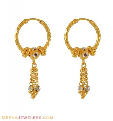 22k gold Hoops with Dangling - ErHp6449 - 22k gold Hoops with dangling