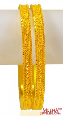 22k Gold Filigree Bangles 2pc ( Gold Bangles )