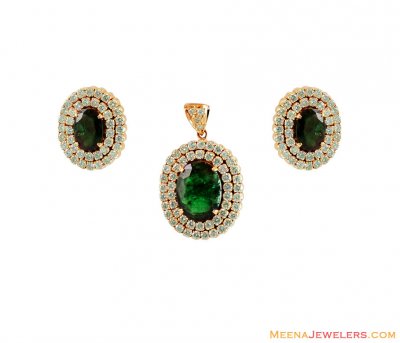 18K Diamond Emerald Pendant Set ( Diamond Pendant Sets )