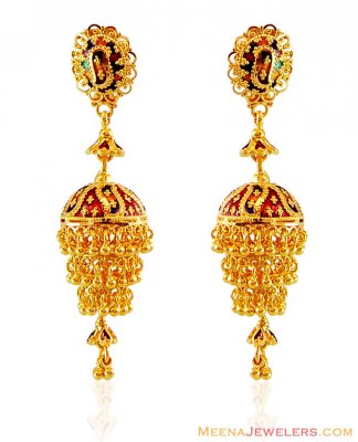 Meenakari Gold Chandelier Earrings ( 22Kt Gold Fancy Earrings )