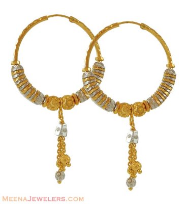 22K Fancy Two Tone Bali(Earrings) - ErHp7321 - 22k gold shine finish ...