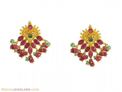 22k Indian Earrings with Precious Stones ( Precious Stone Earrings )