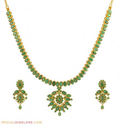 22k Gold Emerald Necklace Set ( Emerald Necklace Sets )