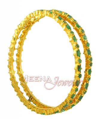 22K Gold Emerald Bangles ( Precious Stone Bangles )