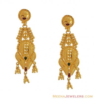 22K Designer Meenakari Earrings - ErFc9307 - 22Kt gold earrings with ...