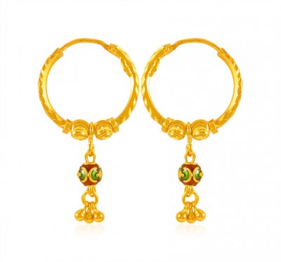 22Kt Gold Meenakari Hoops Earrings ( Hoop Earrings )